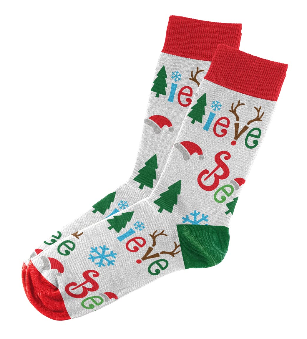 Festive Christmas Crew Socks for Men & Women - Cozy Holiday Themed Lightweight Cotton Socks - Perfect for Gifts, Office Parties & Family Gatherings