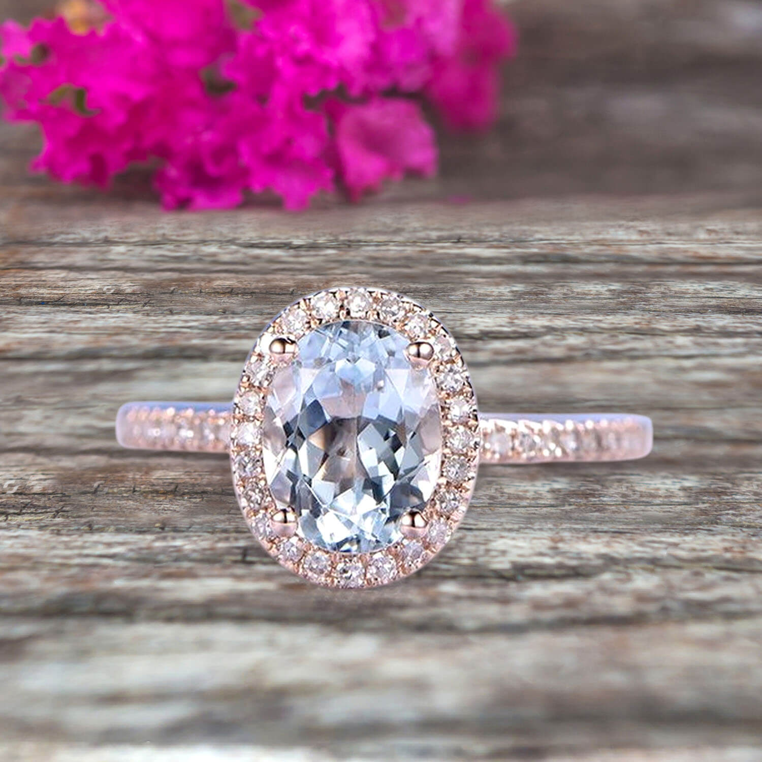 1.50 Carat Oval Cut Aquamarine Halo Engagement Ring in 10k Rose Gold - Perfect for Proposals, Anniversaries & Bridal Jewelry Gifts