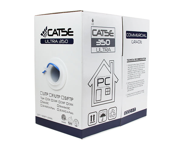 CAT5E 350MHz Shielded Twisted Pair Ethernet Cable - 24 AWG, 1000FT Bulk Stranded CM Rated for High-Speed Networking - Perfect for Office, Data Center & Home Network Installations