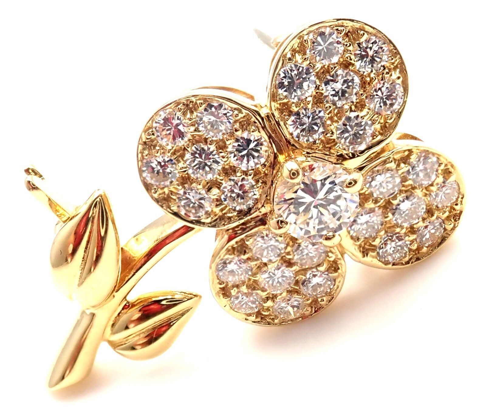 Authentic Van Cleef & Arpels Diamond 18K Yellow Gold Flower Pin Brooch - Vintage Luxury Jewelry for Women - Perfect for Weddings, Parties & Special Occasions