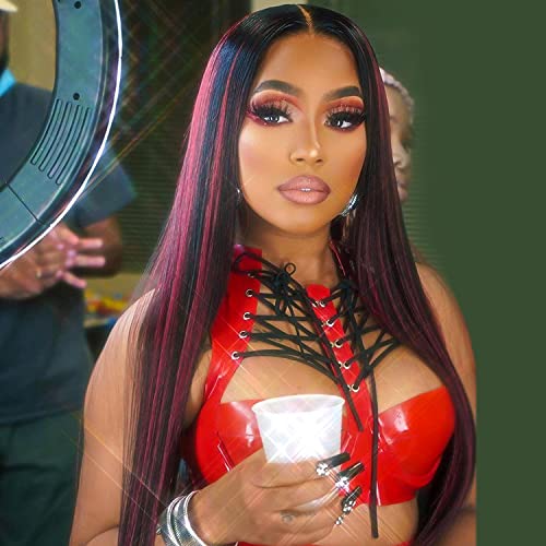 13x4x1 T Part Lace Front Wig Human Hair 1B/99J Ombre - 20 Inch Straight Wigs for Black Women with Baby Hair & 130% Density | Highlight Lace Front Wigs for Daily Wear, Parties & Special Occasions