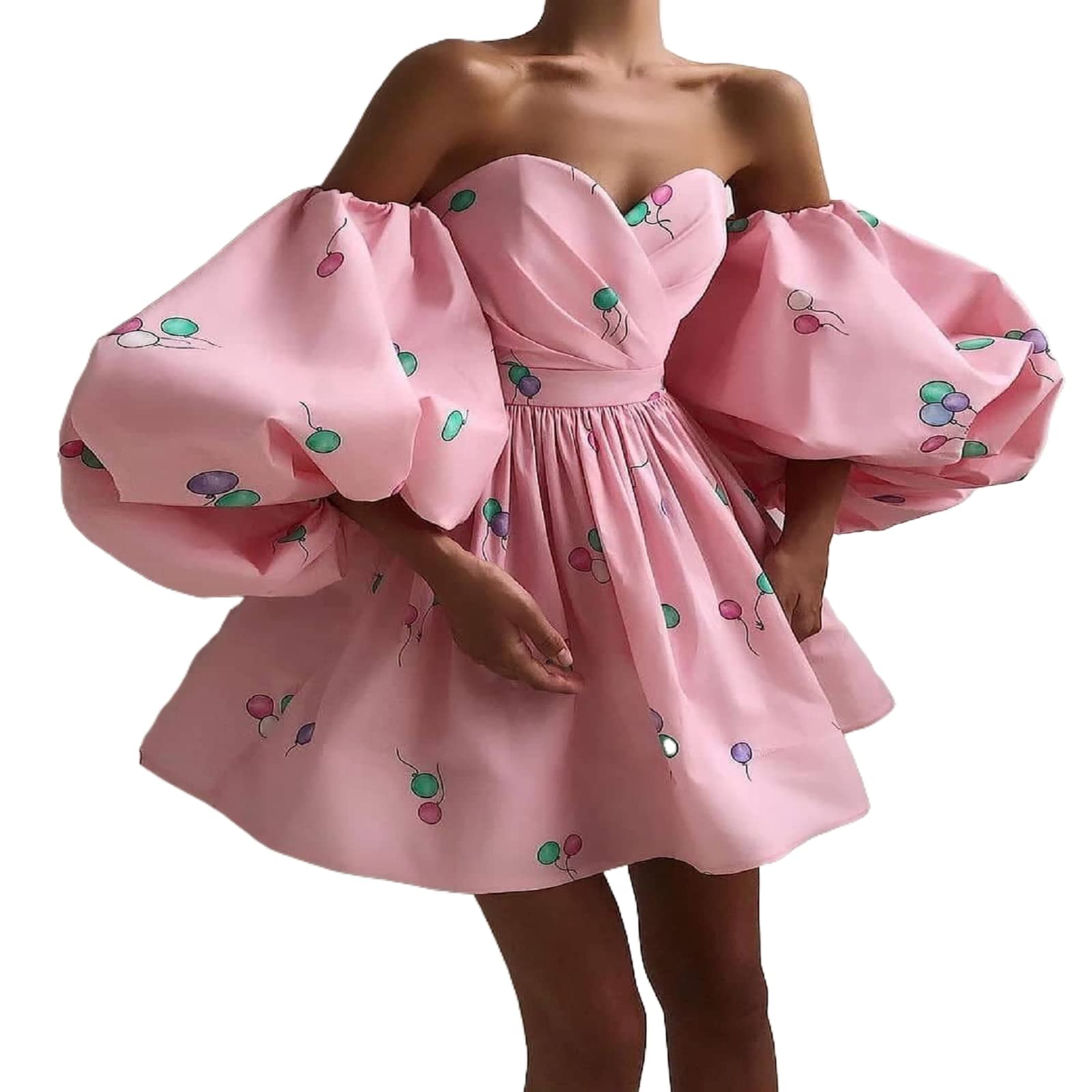 Women's Puff Sleeve Wrap Dress - Off Shoulder Ruffle A-Line Mini Dress with Floral Print | Perfect for Summer Parties, Date Nights & Beach Vacations