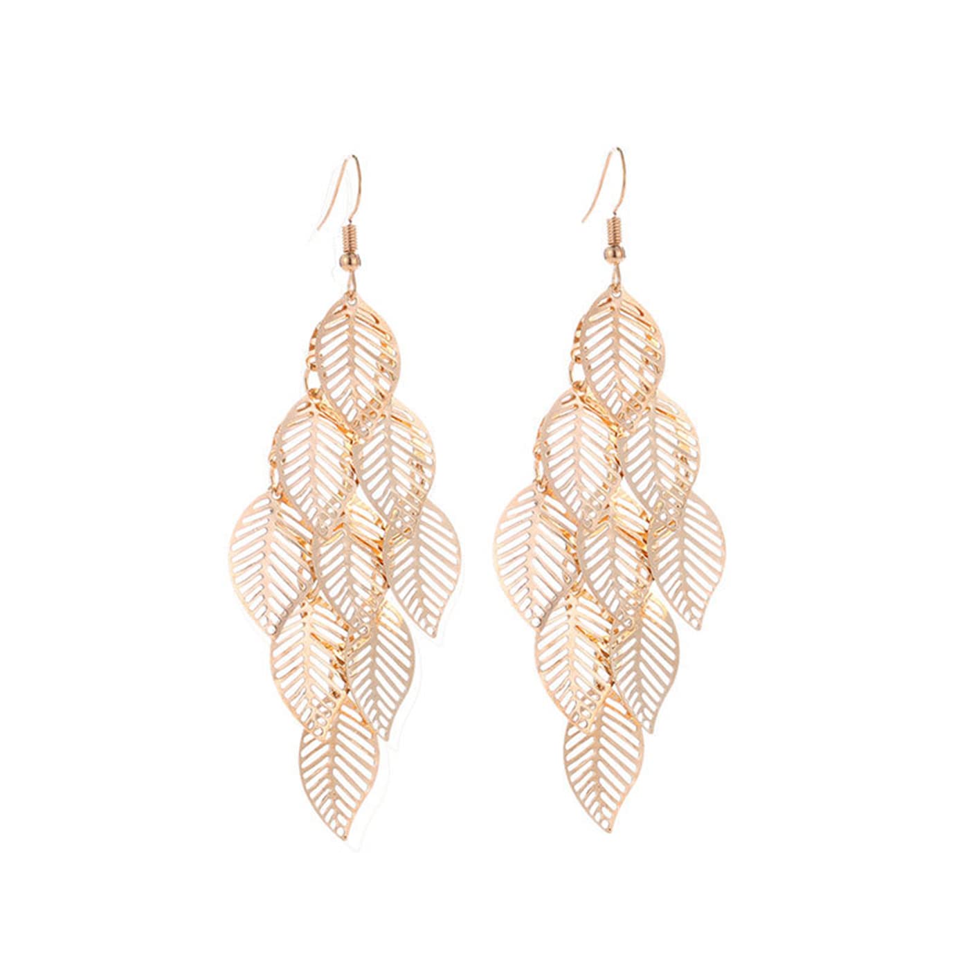 Vintage Golden Multilayer Hollow Leaf Drop Dangle Earrings for Women - Elegant Long Chain Statement Earrings for Party, Wedding & Special Occasions | Fashion Jewelry Gifts for Girls and Women