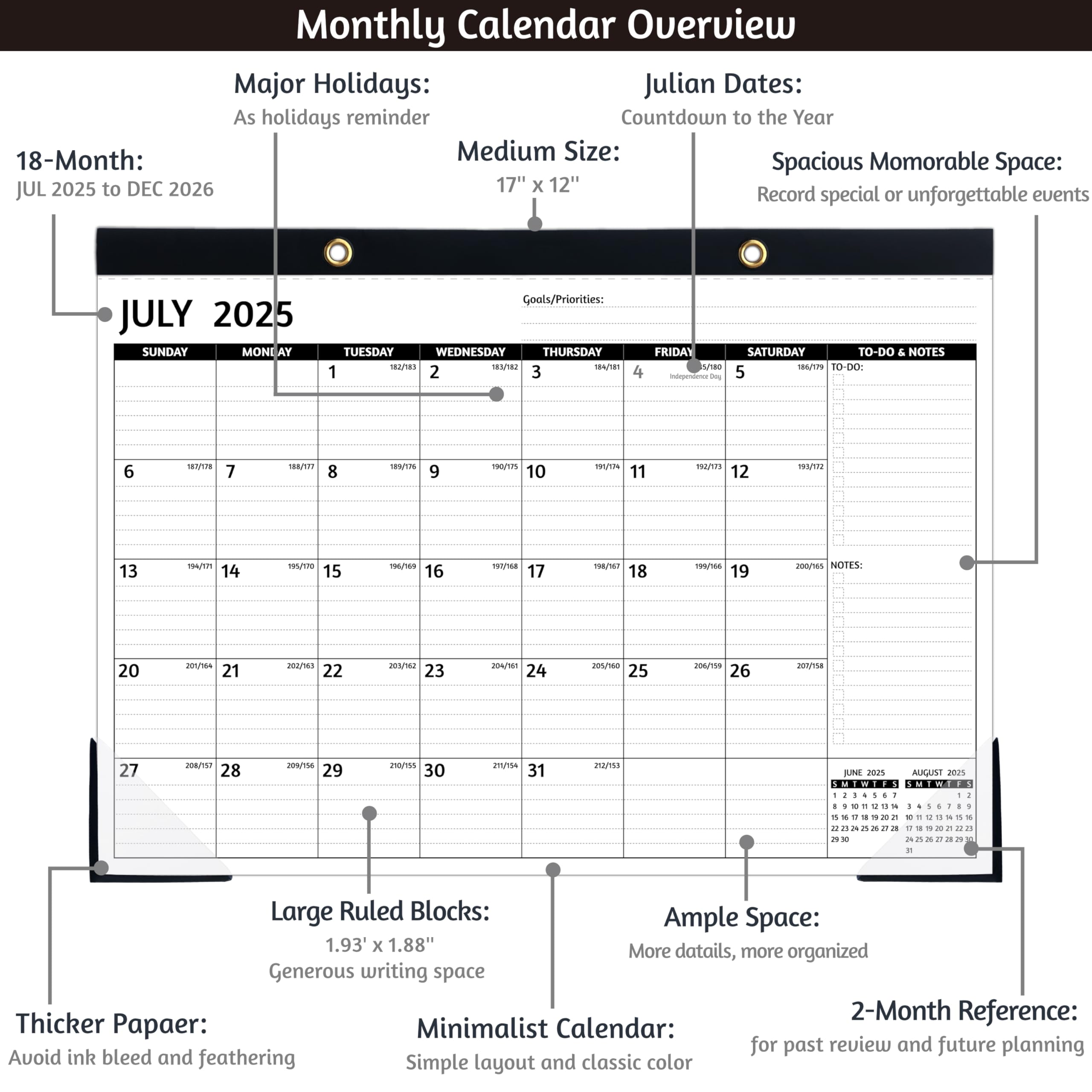 2025-2026 Monthly Desk Calendar (July 2025 - December 2026) - 18-Month Large Planner 17