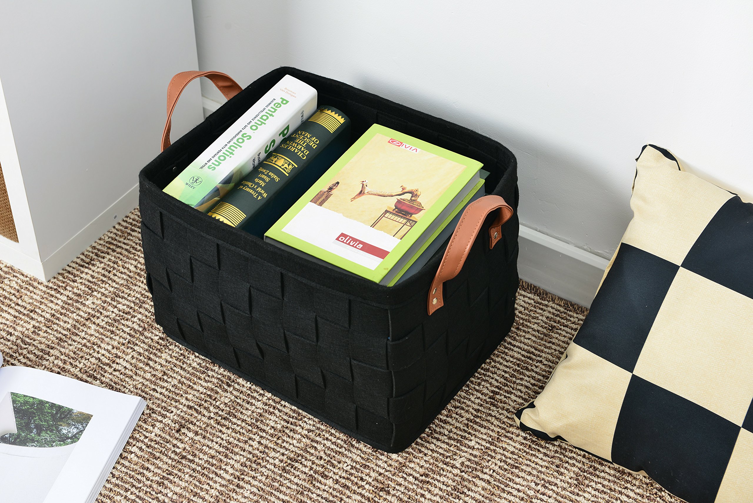 Foldable Storage Bins with Handles - Large Collapsible Fabric Storage Box for Nursery, Kids Room, Toys, Clothes & Towels Organization (16x11.8x11.5 Inches) - Perfect for Home, Office & Closet Storage Solutions