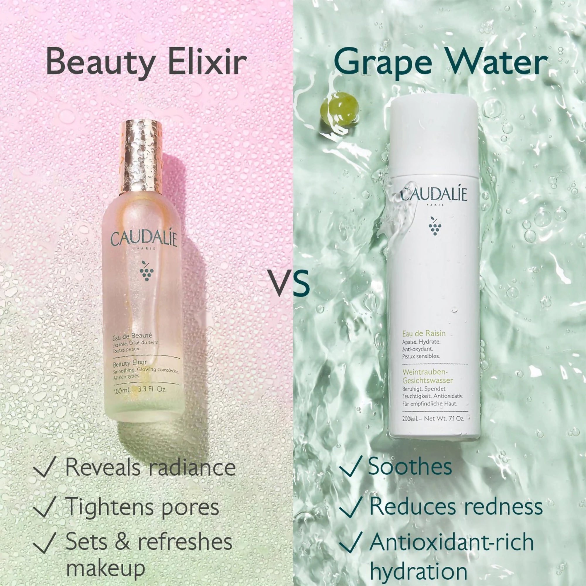 Caudalie Beauty Elixir Face Mist - Hydrating & Refreshing Facial Spray with Grape Water & Essential Oils for Glowing Skin | Perfect for Travel, Gym & Makeup Setting