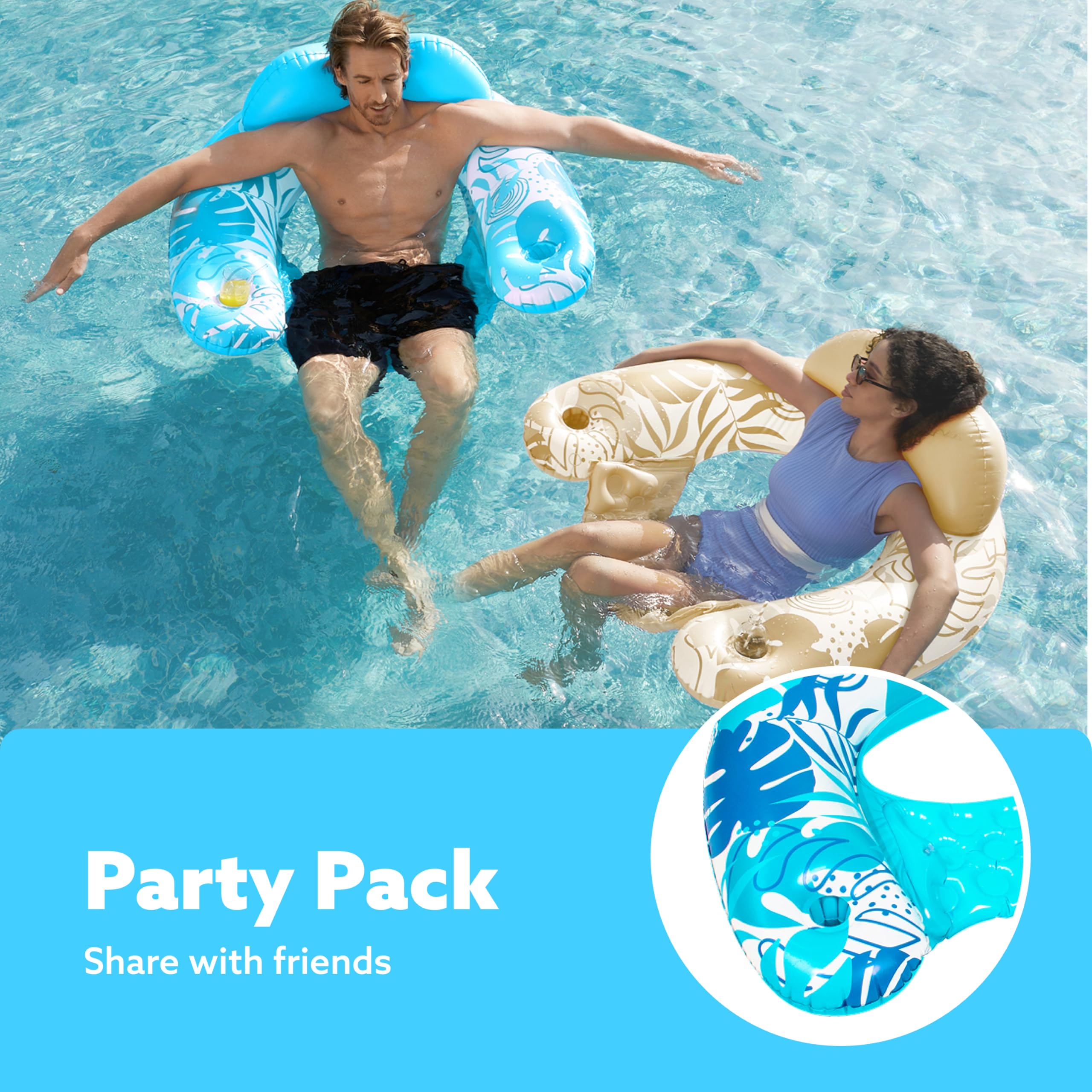 **2 Pack Inflatable Pool Floats for Adults - Floating Chairs with Cup Holders, Summer Water Hammock & Noodle Mat (Leaf Design) - Perfect for Swimming Pools, Beach Parties & Relaxing by the Lake**