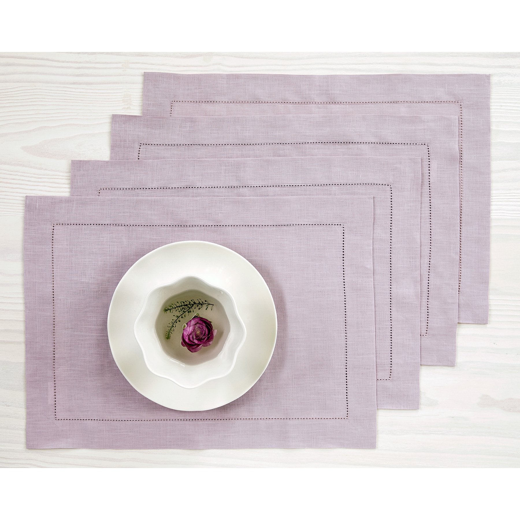 Elegant Classic Hemstitch Placemats Set of 4 - Premium Linen Table Mats for Dining Room Decor - Perfect for Thanksgiving, Christmas Dinner & Formal Entertaining