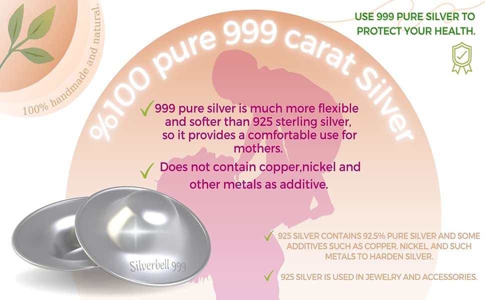 999 Pure Silver Nursing Cups - Hypoallergenic Nipple Shields for Breastfeeding Newborns | Essential Baby Feeding Accessories | Perfect for Pain Relief & Comfortable Nursing at Home or On-the-Go