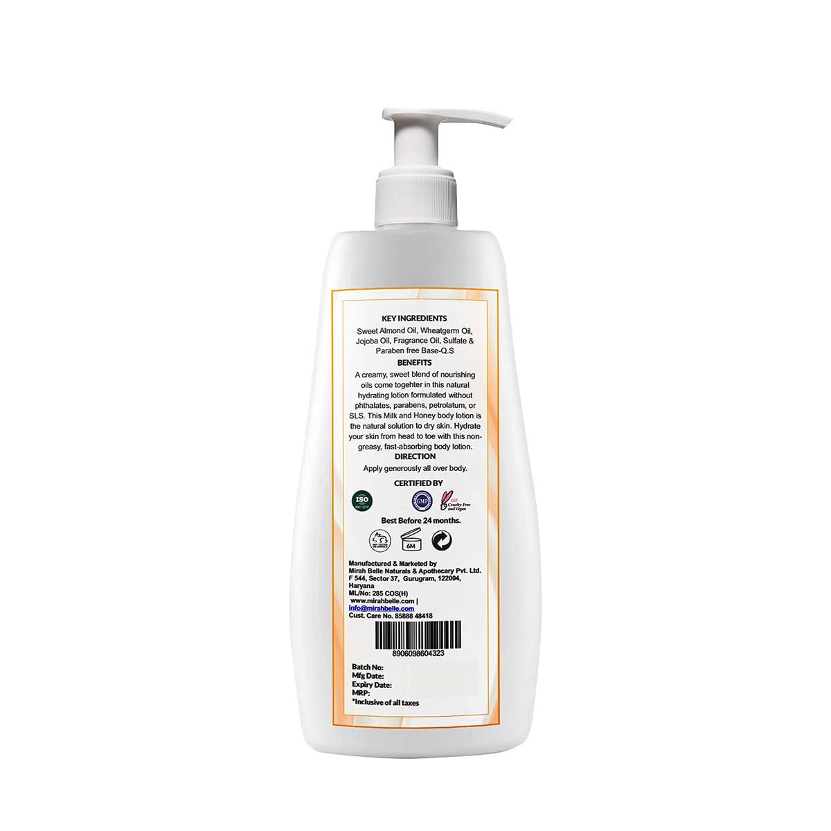 Organic Honey & Milk Body Lotion for Dry & Damaged Skin - Mirah Belle Herbal Ayurvedic Moisturizer (400ml) - Hydrating Skincare for Men & Women - Perfect for Daily Use & After-Sun Care