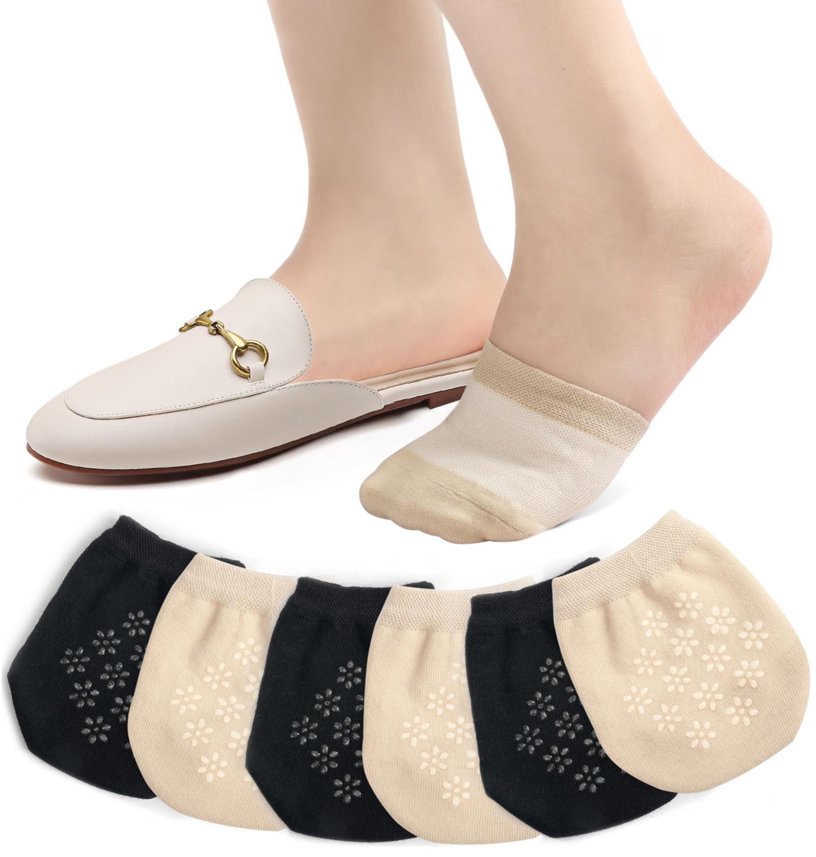 Women's No Show Toe Socks for Mules - 4/6 Pairs of Comfortable Half Socks & Toe Toppers Liners - Perfect for Loafers, Flats & Open Back Shoes