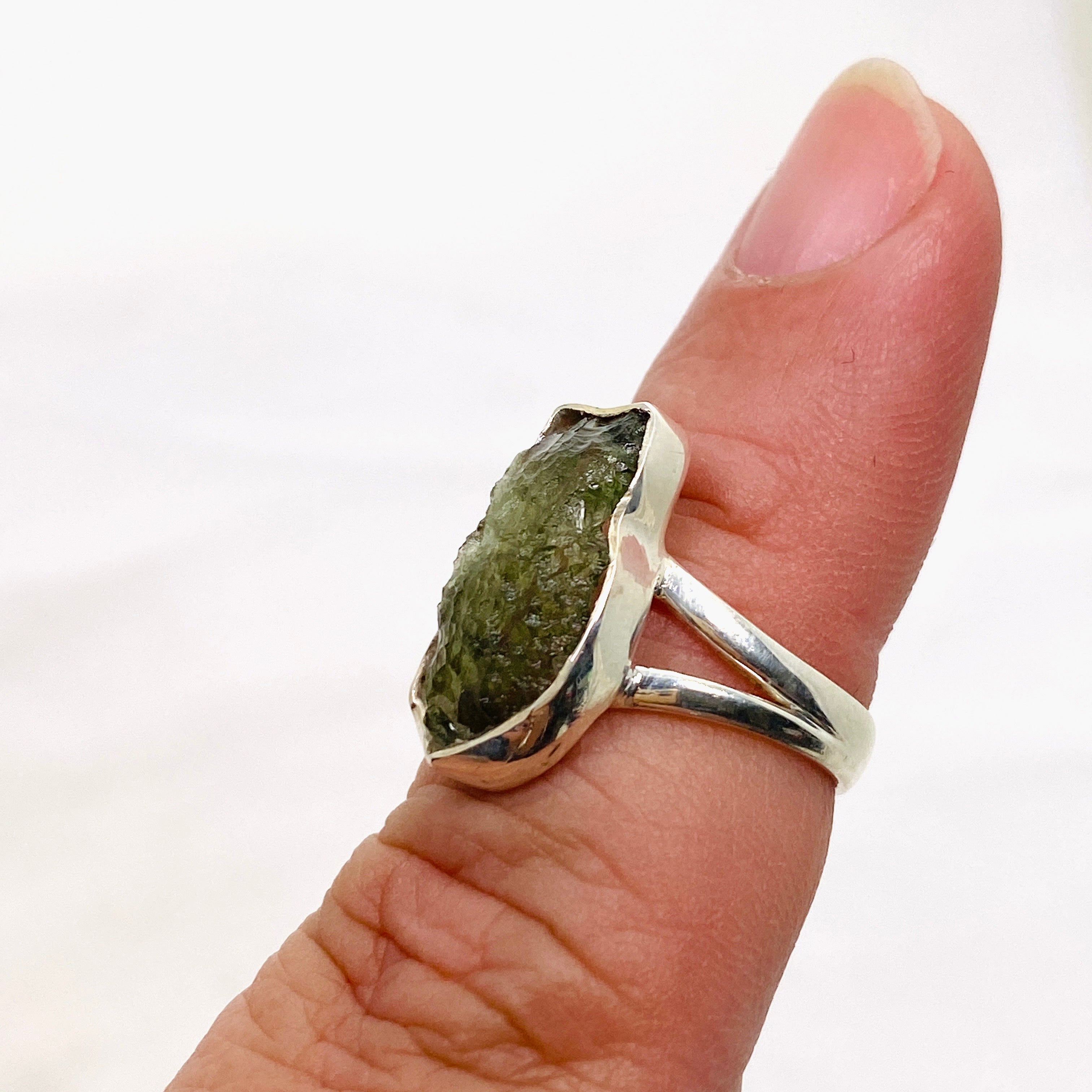 Natural Moldavite Raw Split Band Ring - Size 6 (KRGJ3356) | Handmade Bohemian Jewelry for Women, Wedding, Engagement & Spiritual Healing