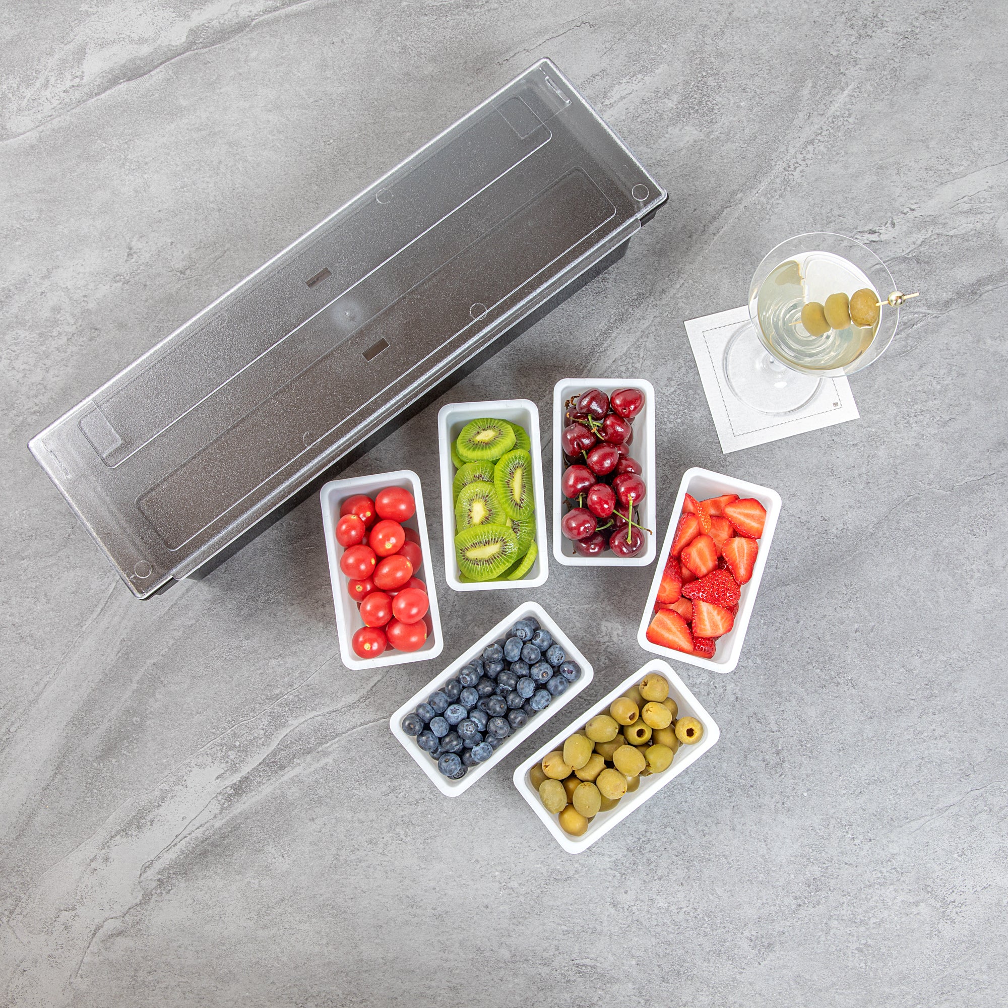 Bar Lux 1 Pint White Plastic Insert - 6 Compartment Condiment Caddy (6-Pack) - Perfect for Restaurants, Catering & Food Service Organization