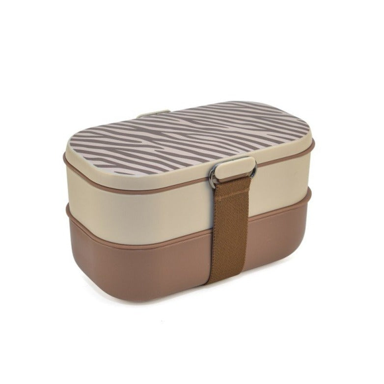 1.35L Insulated Lunch Box with Cutlery Set - Zebra Brown Pattern | Leakproof Bento Box for School, Office & Picnic