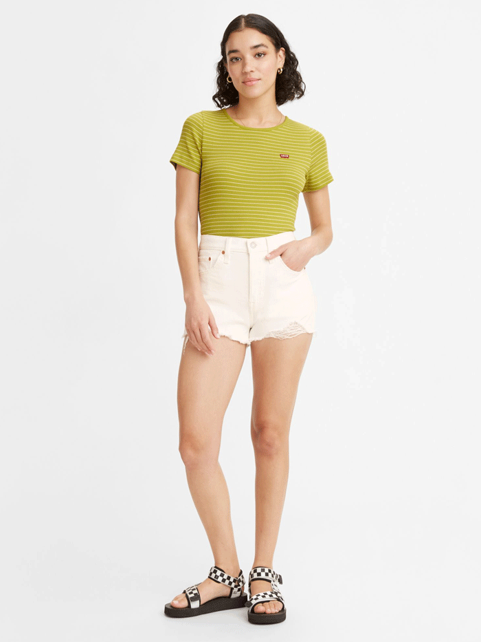 Levi's 563270248 Women's 501 Original Fit Stretch Shorts in White - Casual Summer Wear for Women, Perfect for Beach, Shopping & Everyday Outfits