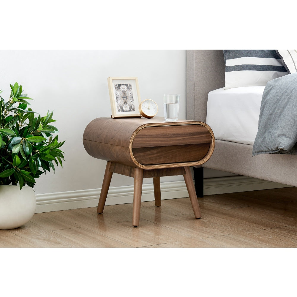 Casablanca Bedside Nightstand Side Table - Solid Walnut Wood Night Stand with Drawer for Bedroom, Living Room & Office Furniture