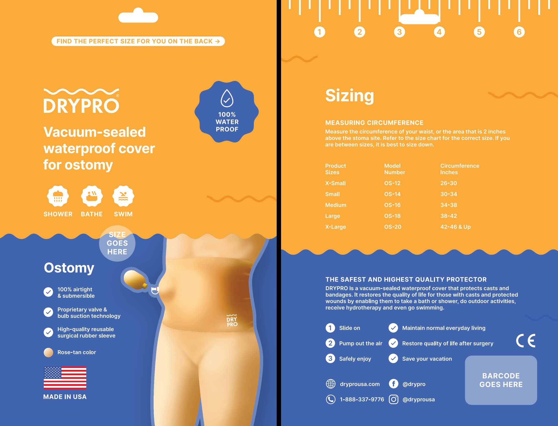 DRYPRO Waterproof Ostomy Cover - Vacuum Sealed for Maximum Protection - Ideal for Swimming, Showering & Active Lifestyles - X-Large Size (OS-20) - Perfect for Beach, Pool & Daily Water Activities