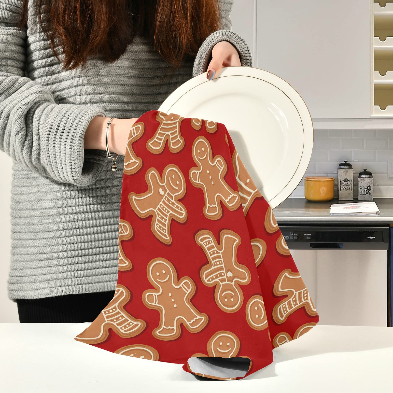 ALAZA Christmas Gingerbread Cookies Decorative Kitchen Dish Towels - Soft & Absorbent Hand Towels for Home Cleaning, Dishcloths (18 x 28 Inches) - Perfect for Holiday Decor, Baking, and Kitchen Use
