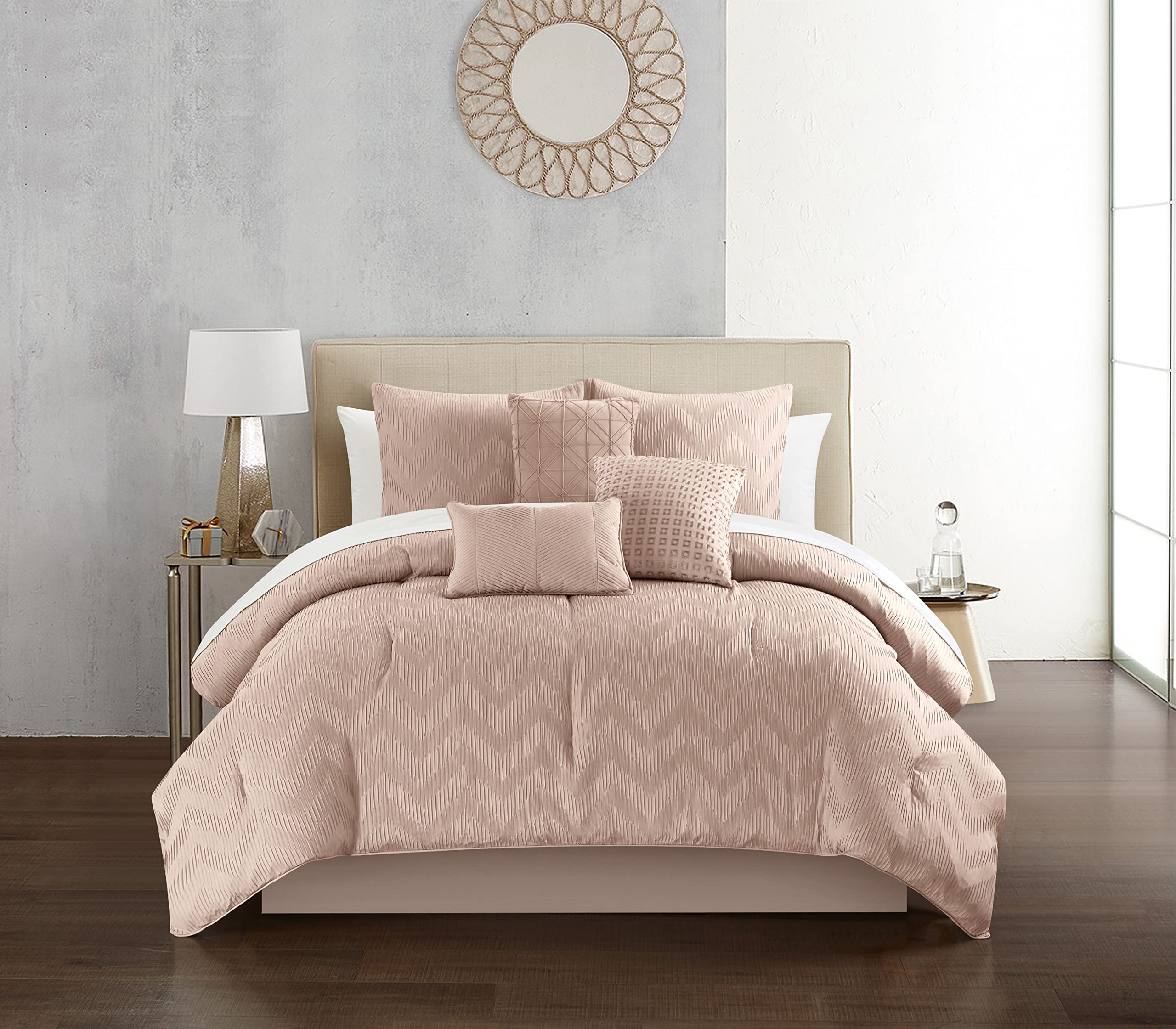 Chic Home Meredith Comforter Set - Plush Ribbed Chevron Design Bedding with Decorative Pillows & Shams Included, Queen Size, Rose Pink - Perfect for Master Bedroom, Guest Room & Cozy Home Decor