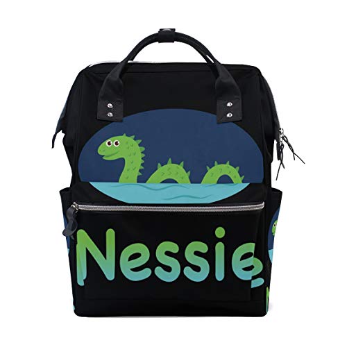 **Nessie Loch Monster Print Diaper Backpack - Stylish & Spacious Baby Travel Bag for Moms, Waterproof Nappy Organizer - Perfect for Daycare, Outings & Family Trips**