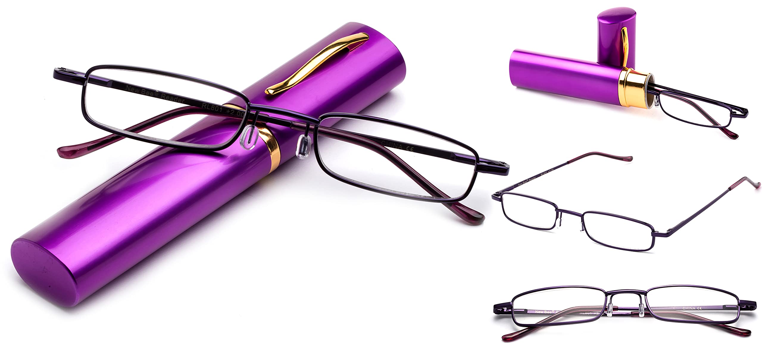 Compact Pocket Tube Reading Glasses with Aluminum Case - Purple | Portable Reading Glasses for Travel, Work & Everyday Use