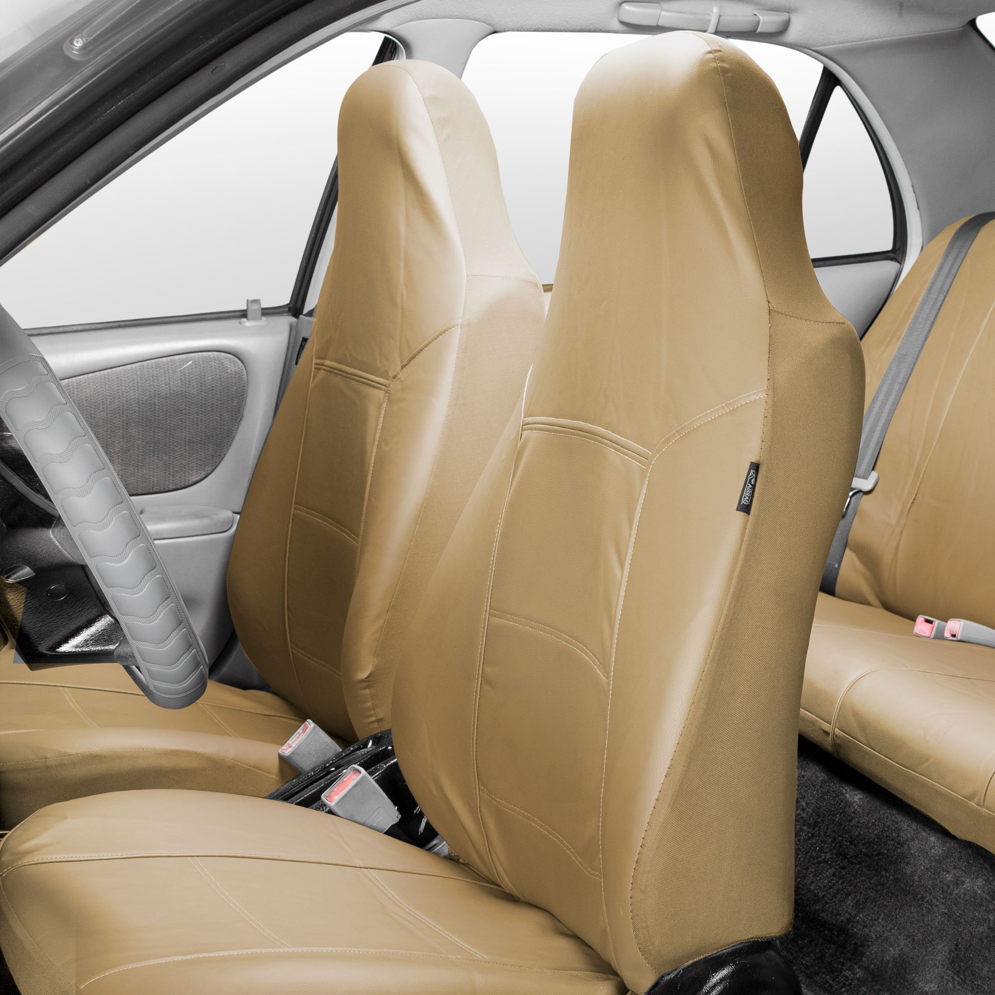 TLH Beige PU Leather Car Seat Covers - Universal Fit for SUV, Sedan, Van | Premium Protection & Comfort
