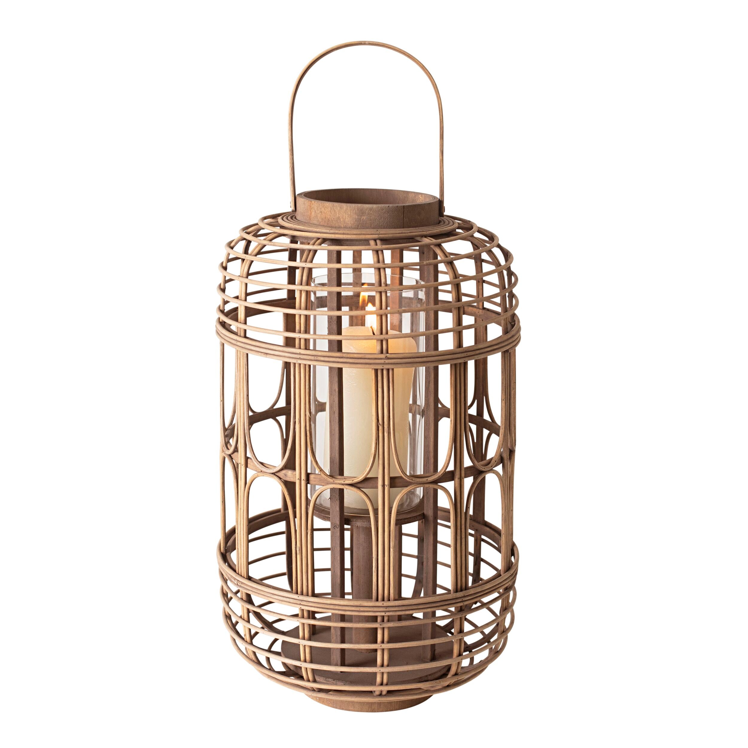 Natural Bamboo Lantern with Glass Shade - 45x25x25cm Handmade Home Decor for Indoor/Outdoor, Garden, Patio & Wedding Decorations