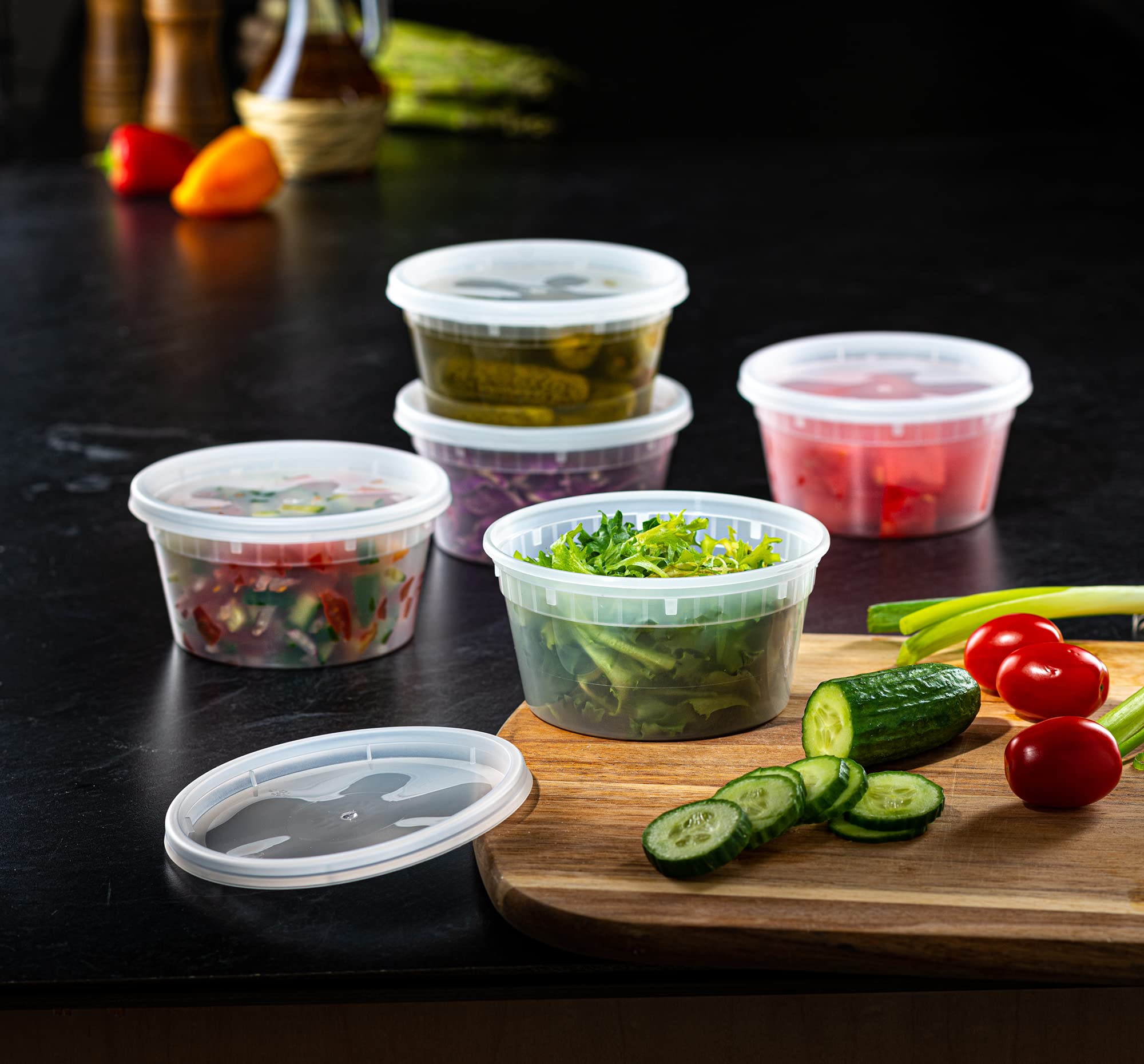 12 oz. 48-Pack Plastic Food Storage Containers with Lids - Airtight Deli Containers for Soup, Sauce, Snacks & Meal Prep - Perfect for Restaurant, Catering & Home Kitchen Organization