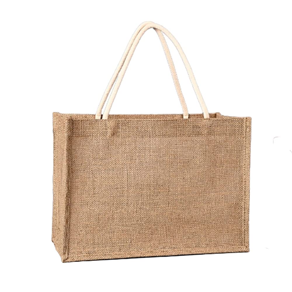 HappyPIG Natural Jute Tote Bag with Handles - Eco-Friendly Blank Burlap Tote for DIY Embroidery, Art Crafts & Printing (Pack of 1) - Perfect for Farmers Markets, Beach Trips & Grocery Shopping