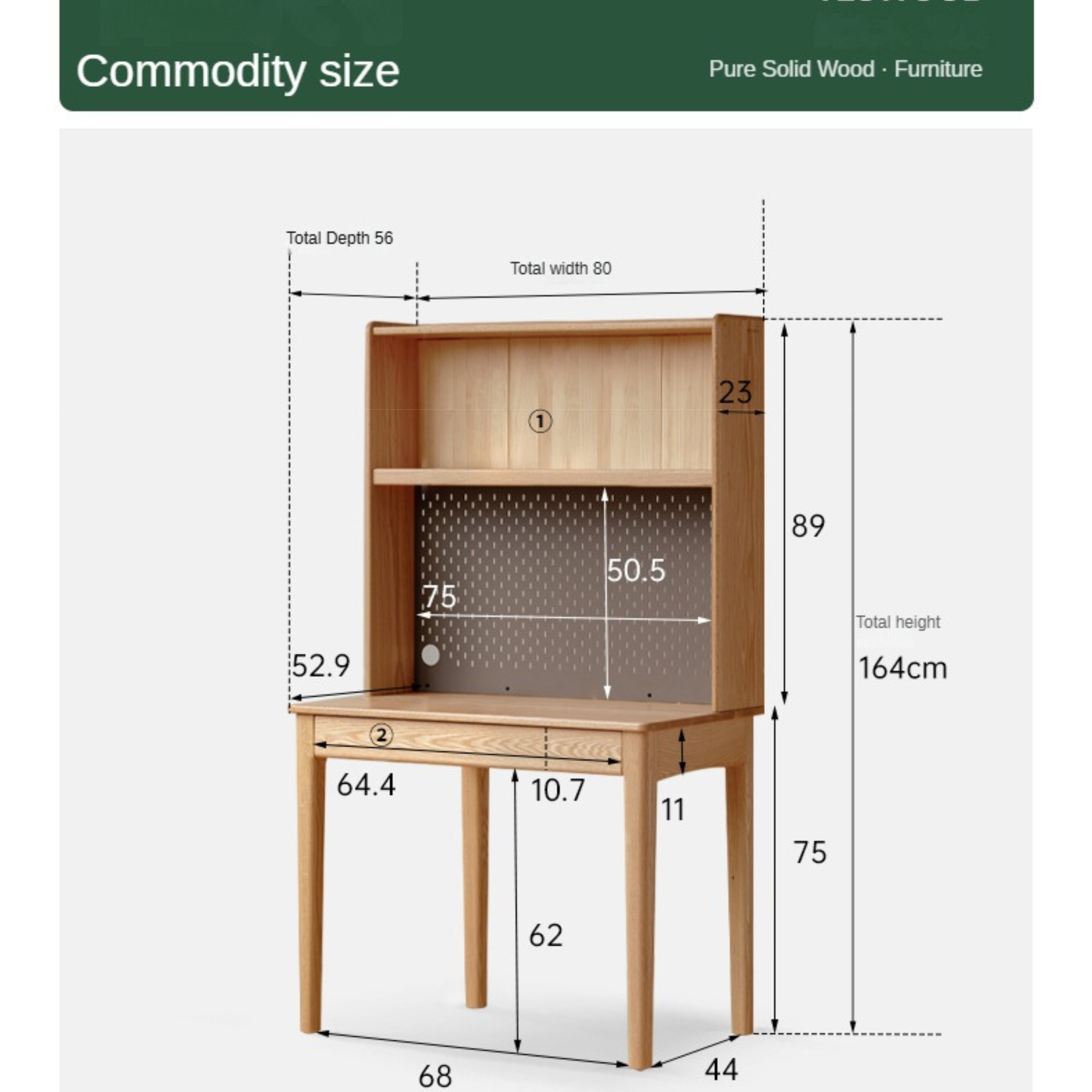 Modern Oak Solid Wood Desk with Bookshelf - Stylish Home Office Furniture for Workspace & Study Room Organization