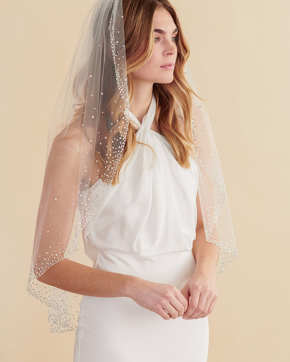 Elegant Starlight Wedding Veil with Beaded Edge - Perfect for Bridal Ceremony, Photoshoot & Formal Events