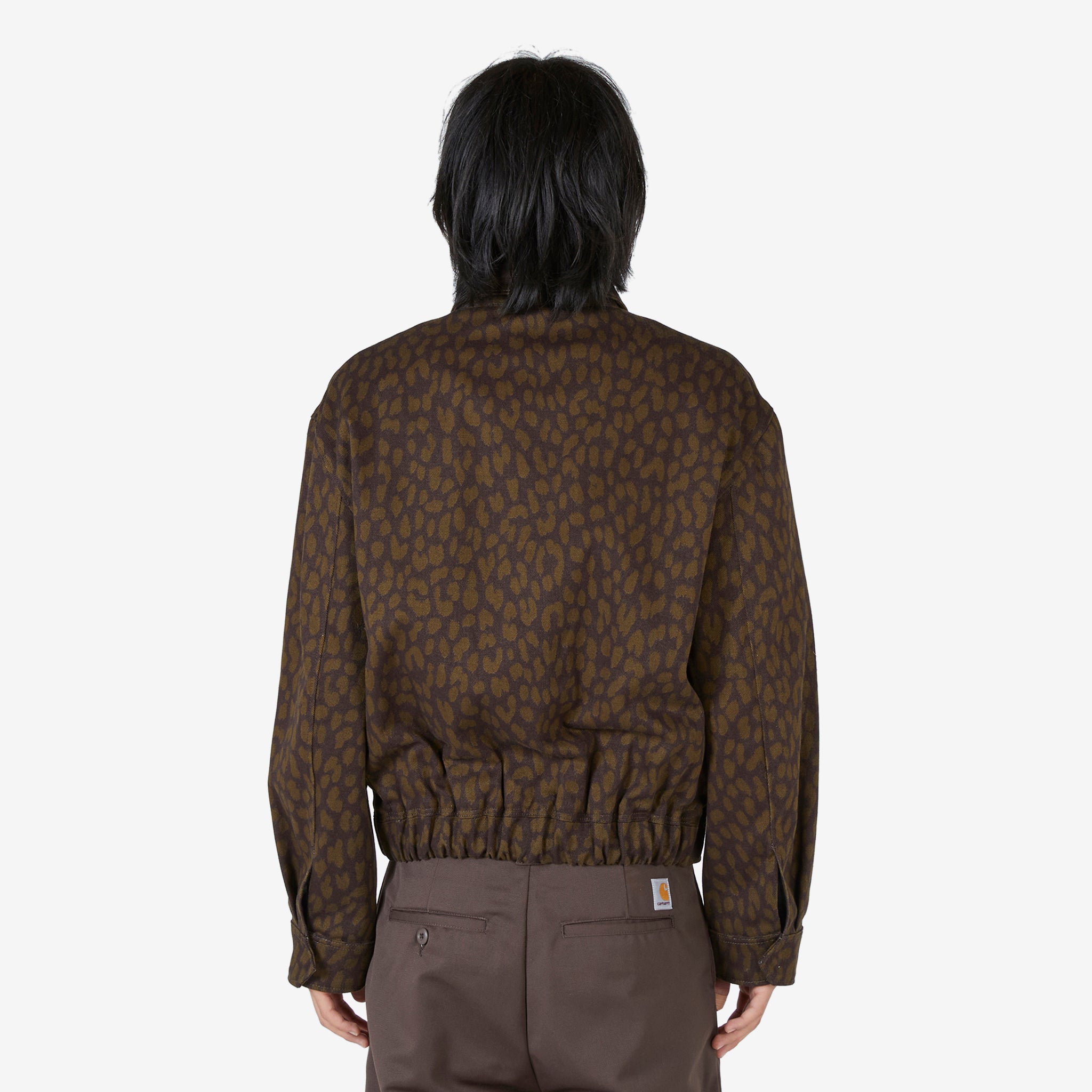 Leopard Print Canvas Blouson Jacket for Women - Dark Khaki & Light Khaki Options | Stylish Casual Outerwear for Fall & Winter Fashion