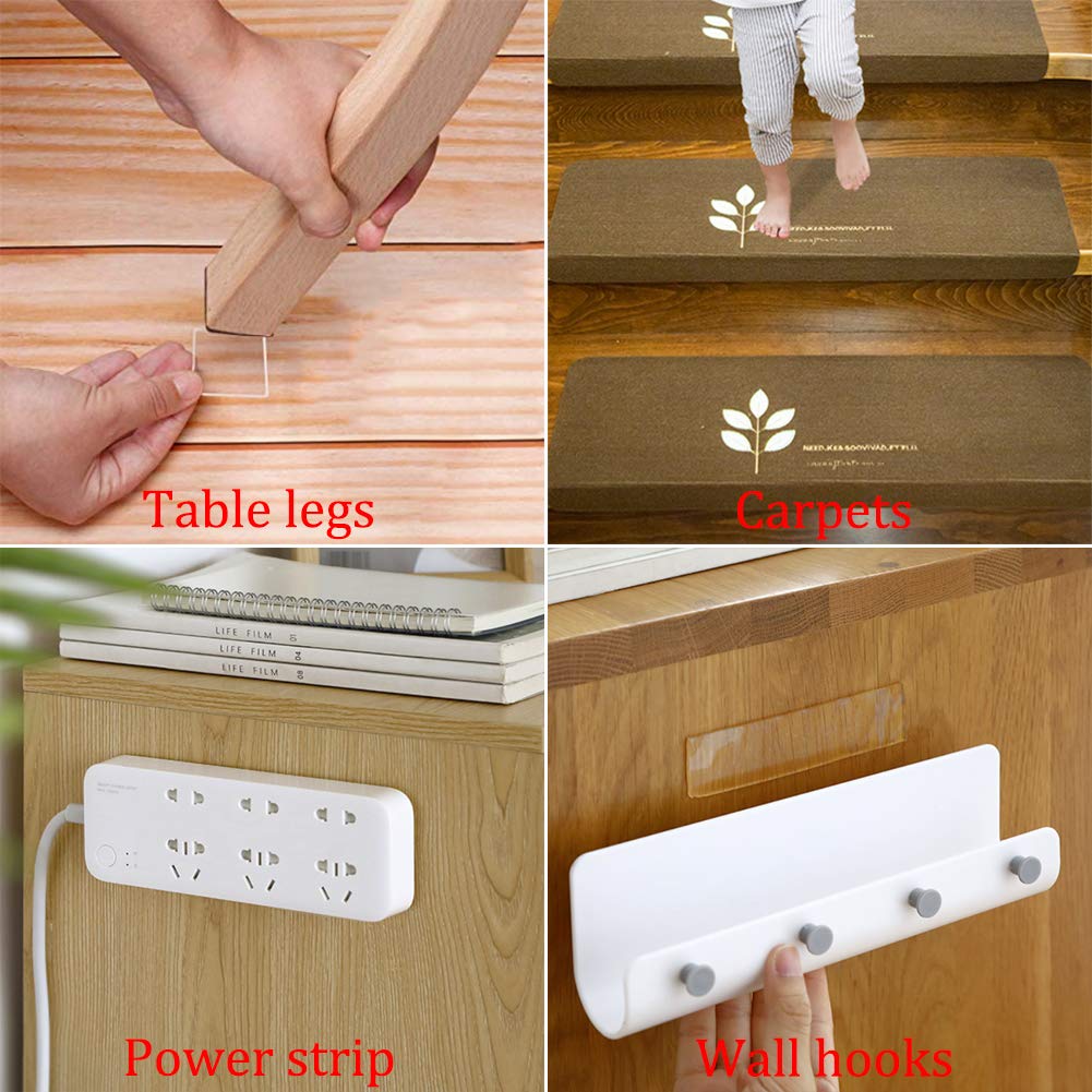 Double Sided Heavy Duty Carpet Tape - Strong Adhesive, Washable & Reusable, Clear Anti-Slip Rug Gripper for Hardwood Floors & Tile - Traceless Removable Gel Grip Tape for Rugs, Mats & Carpets