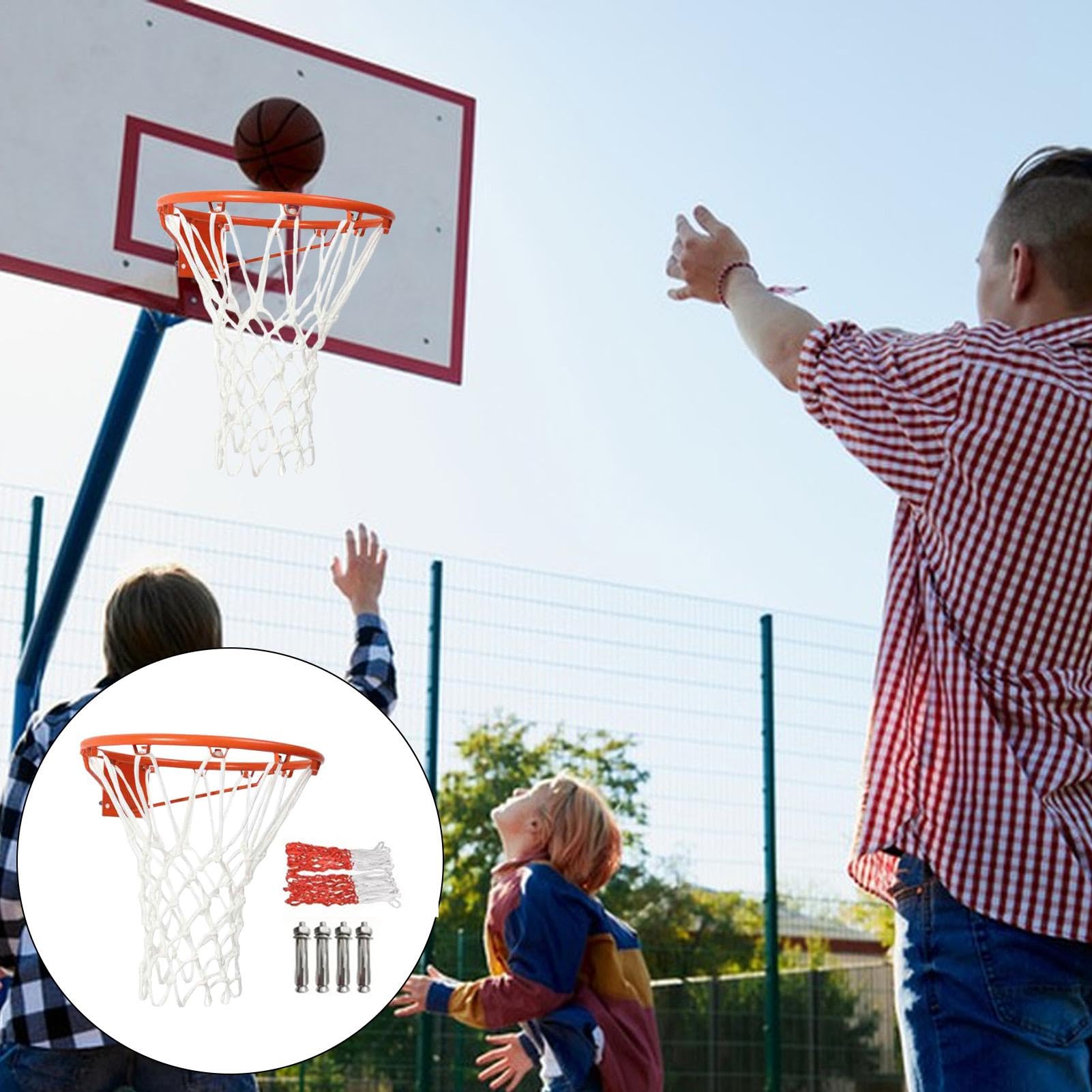 Heavy Duty Basketball Hoop & Rim Replacement - Wall Mounted Indoor/Outdoor Basketball Goal with Inflator Needle - Perfect for Driveway, Backyard, Gym & School Court Play