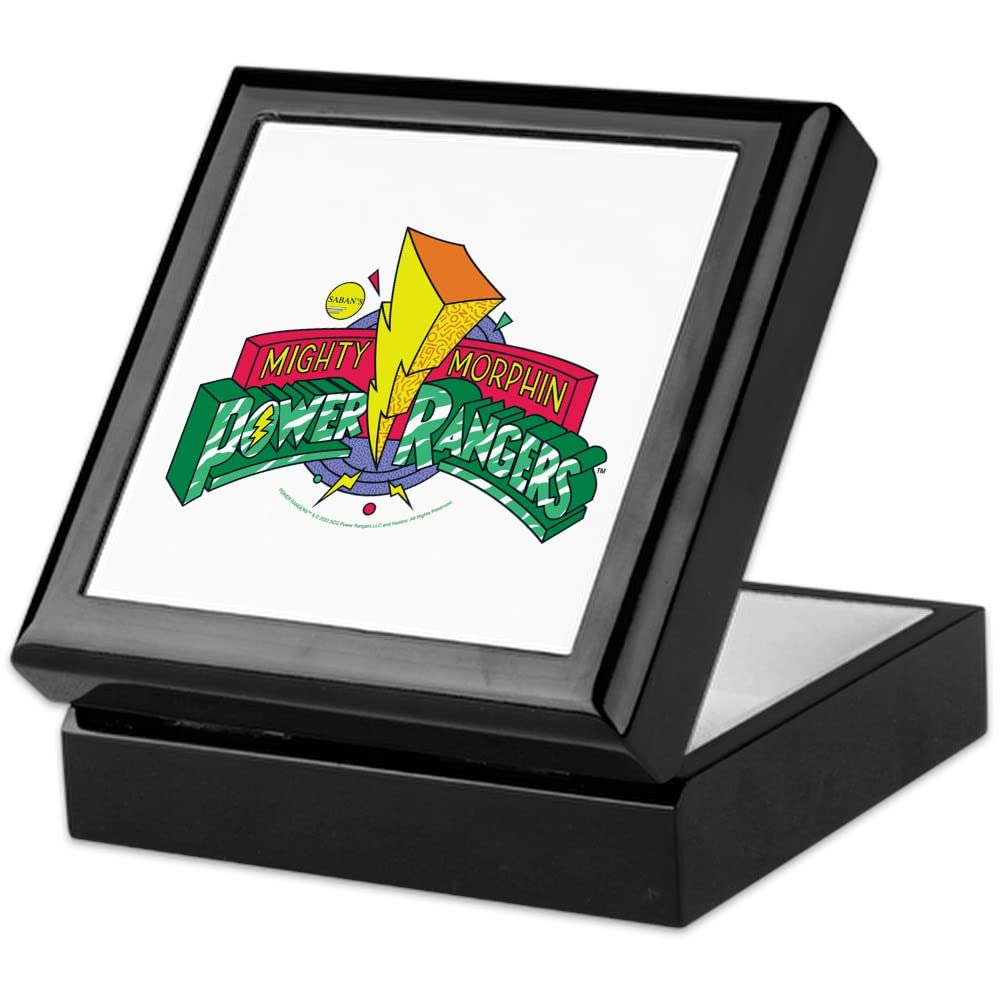 Mighty Morphin Power Rangers Logo Keepsake Box - Hardwood Jewelry Storage Box with Velvet Lining - Collectible Gift Box for Jewelry, Rings, and Memorabilia - Perfect for Fans and Collectors