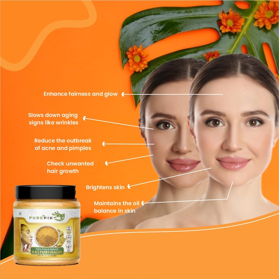Organic Kasturi Haldi Powder for Face & Skin Care - 200g Wild Turmeric Powder (Kasturi Manjal) - Brightens Complexion, Reduces Blemishes & Dark Spots - Perfect for DIY Face Masks, Skin Lightening & Ayurvedic Beauty Treatments