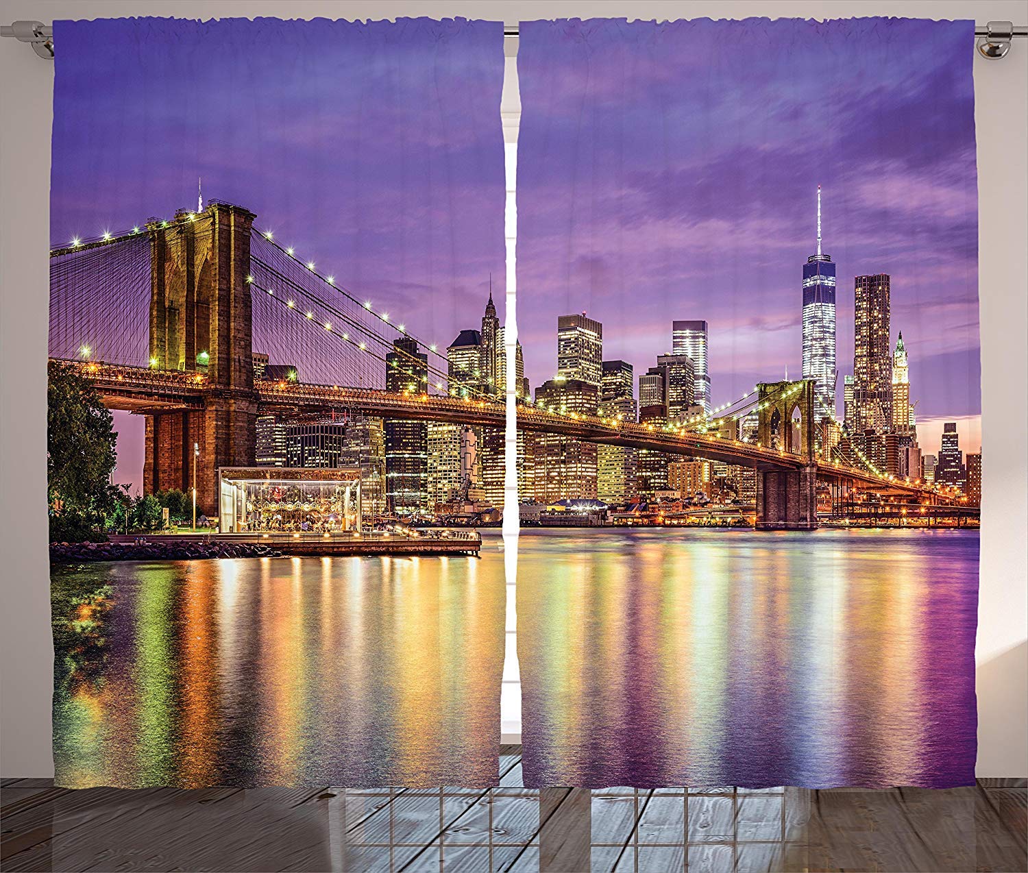 NYC Skyline Blackout Curtains - New York City Manhattan Broadway Print Window Drapes Set for Bedroom & Kitchen Decor (104