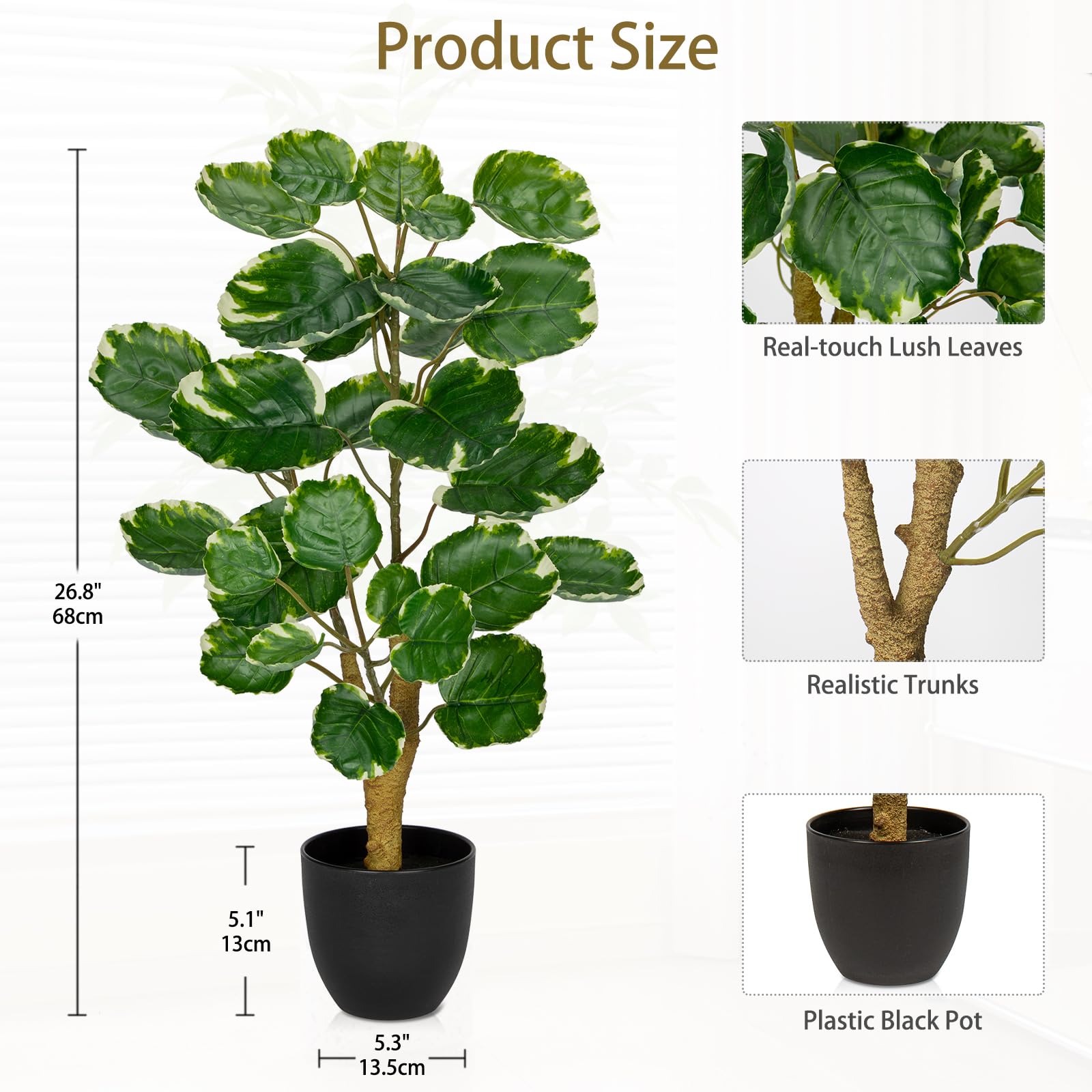 2ft Artificial Aralia Balfour Tree in Black Pot - Fake Polyscias Fabian Plant for Home & Office Decor - Realistic Faux Potted Plant for Living Room, Bedroom, and Workspace