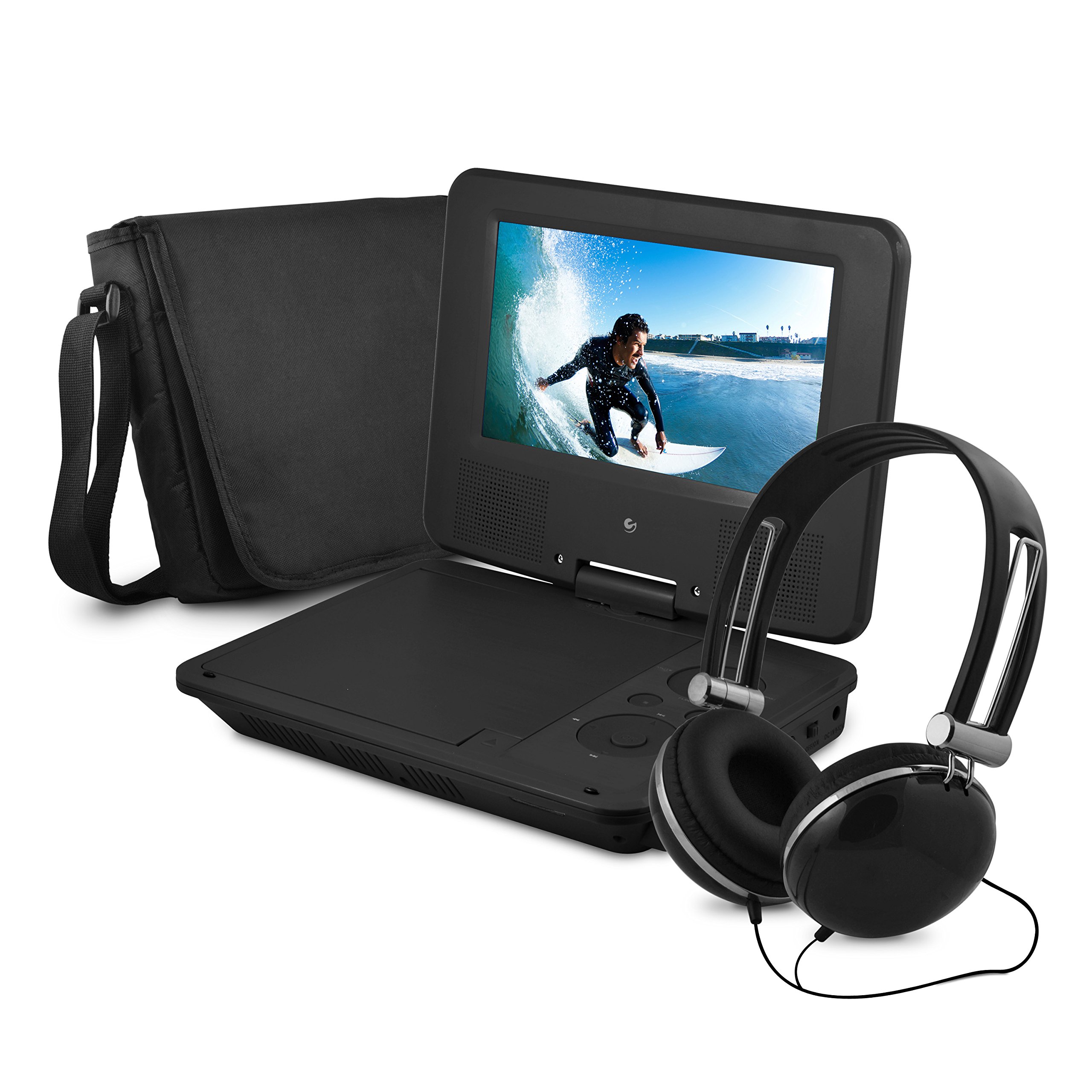 Refurbished Ematic EPD707BL-RB 7-Inch Swivel Portable DVD Player with Built-in Speakers, Includes Headphones & Carrying Bag - Black | Perfect for Travel, Kids Entertainment & Car Rides