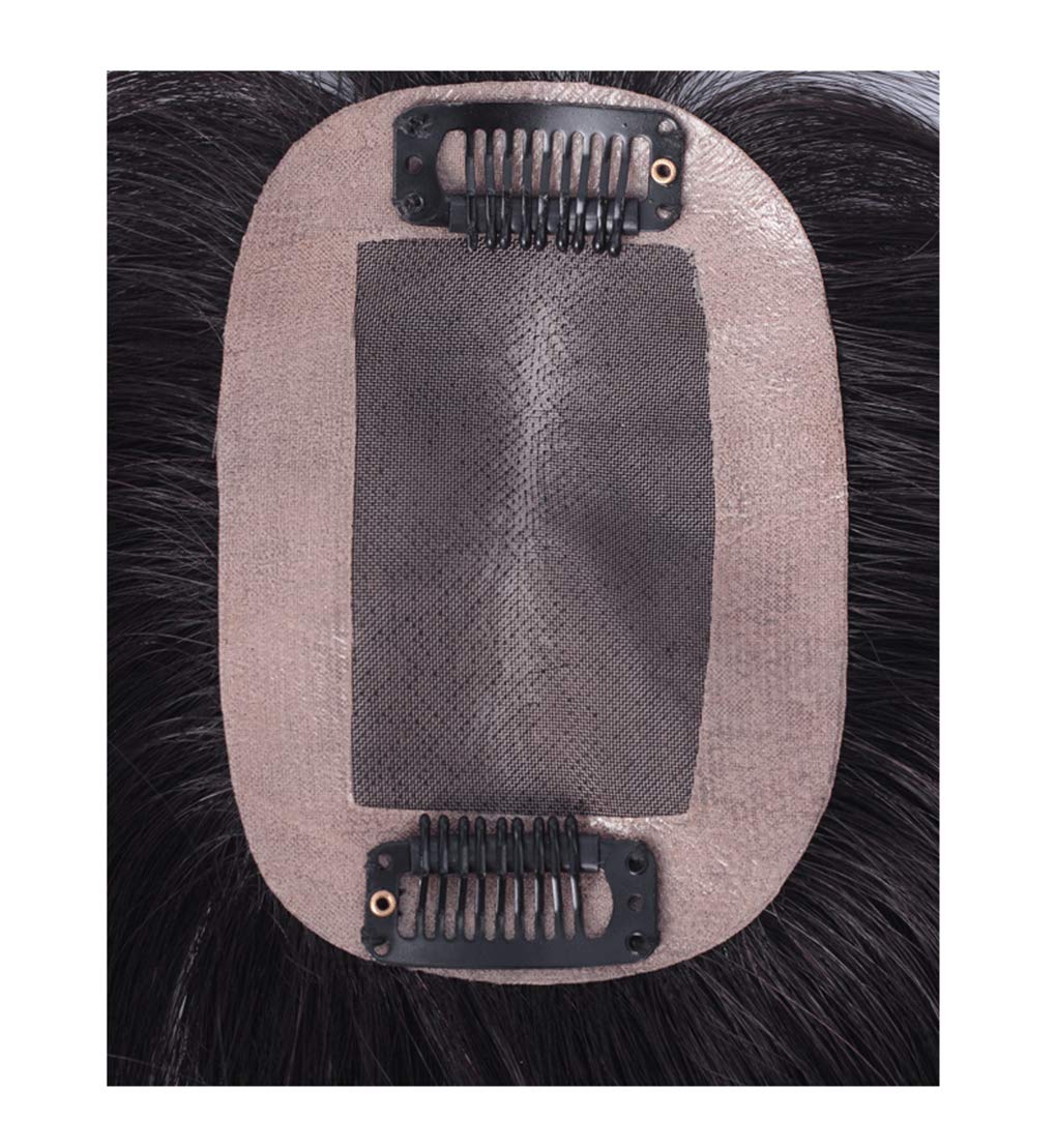 7x10cm Human Hair Toppers Clip in with Bangs - Mono Crown Topper Wiglet for Women, 14