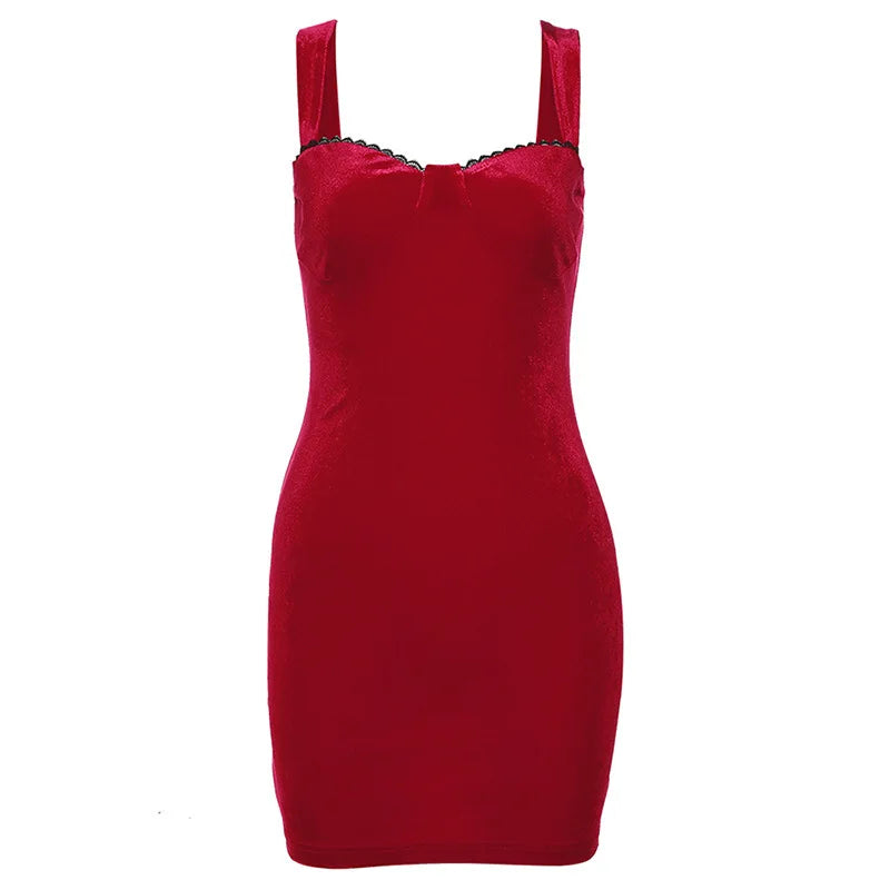 Black & Red Velvet Sexy Mini Dress for Women - Square Neck Backless Clubwear, Birthday Party Dress, Elegant Robe Femme | Perfect for Night Out, Date Night, and Special Occasions