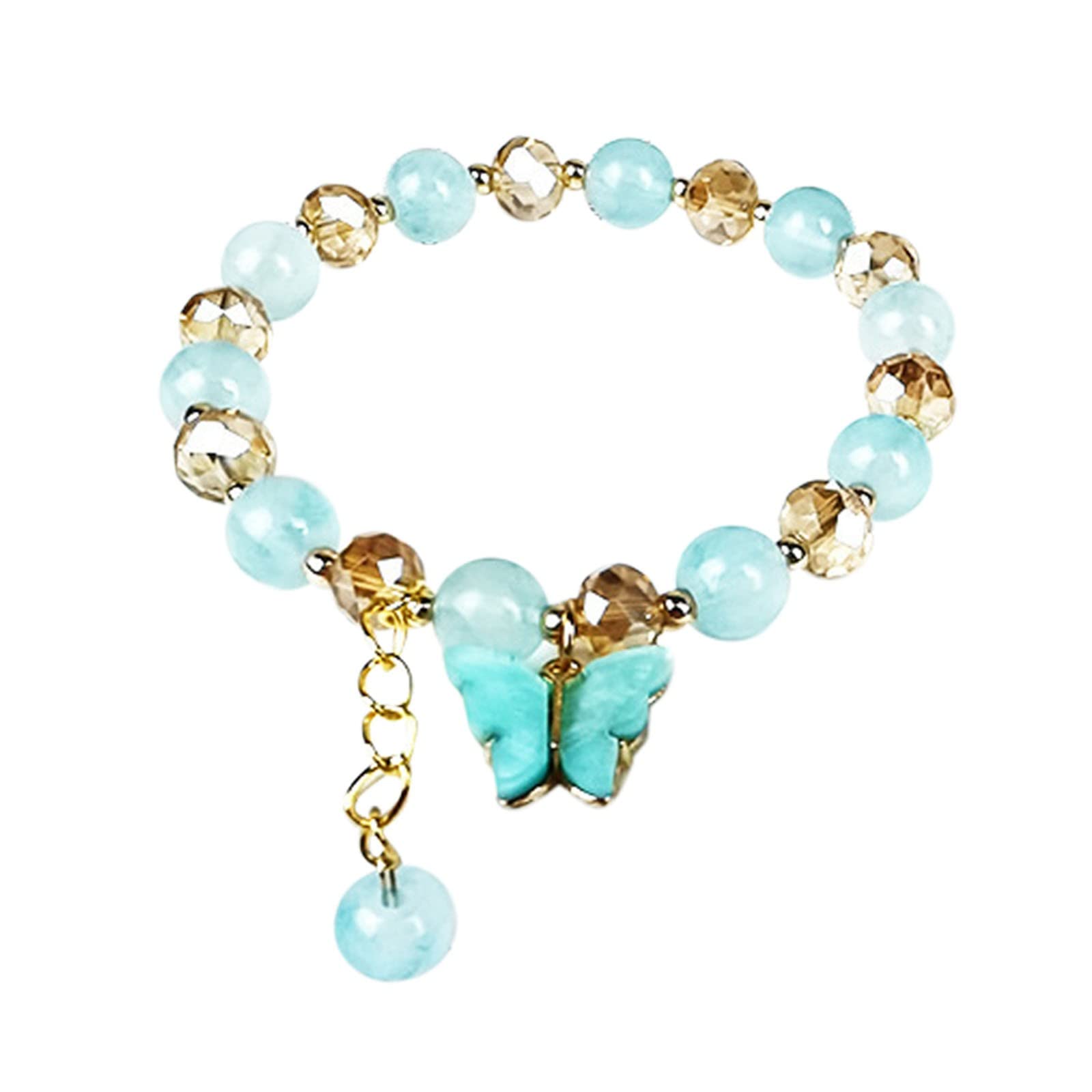 **Men's Big Face Watch & Women's Butterfly Pendant Natural Stone Bracelet Set - Stretchable Gemstone Beaded Wristband Jewelry Gift for Her (One Size, Green) - Perfect for Birthdays, Anniversaries & Appreciation Gifts**