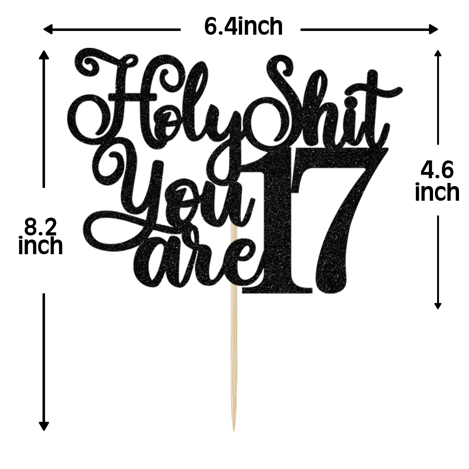 17th Birthday Cake Topper - Black Glitter 'Young & Sweet Only 17' Cake Decor for Level 17 Celebrations | Funny 17th Birthday Party Supplies for Teens & Milestone Birthdays
