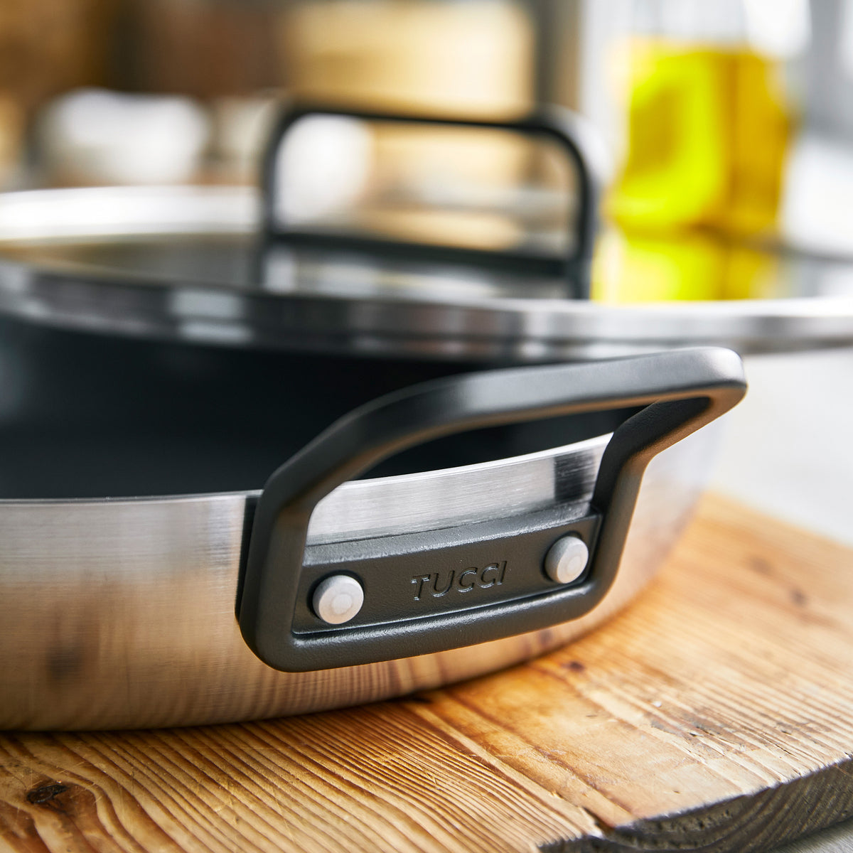 Stanley Tucci™ 12-Inch Stainless Steel Ceramic Nonstick Fry Pan with Lid | Black Handle | Perfect for Sautéing, Frying & Cooking Family Meals