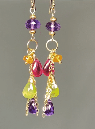 Gemstone Long Chain Dangle Earrings - Amethyst, Rubellite, Peridot Gold Filled Earrings for Women | Elegant Boho Jewelry for Parties, Weddings & Special Occasions