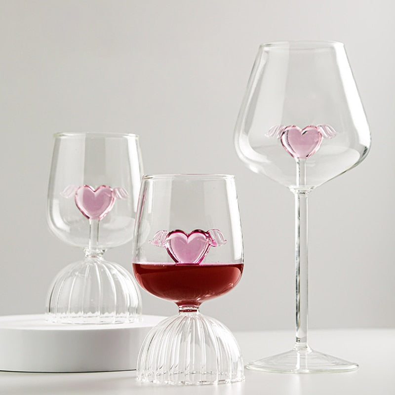 Pink Love Wings Glass Cup & Goblet - Elegant Drinking Glass for Wine, Cocktails & Parties - Perfect for Valentine's Day, Weddings & Romantic Dinners