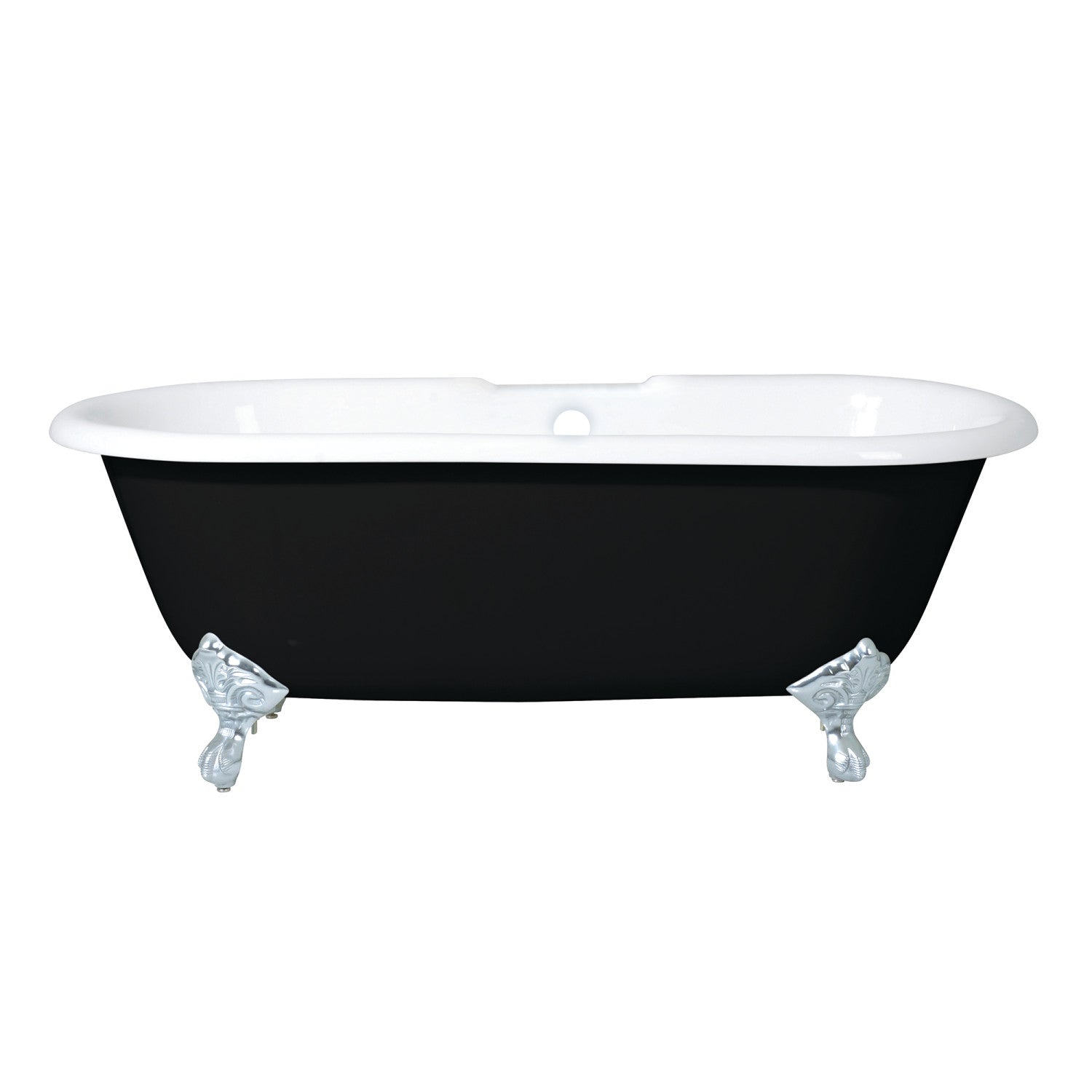 Aqua Eden 66 Inch Cast Iron Clawfoot Bathtub - Double Ended Oval Freestanding Tub with 7