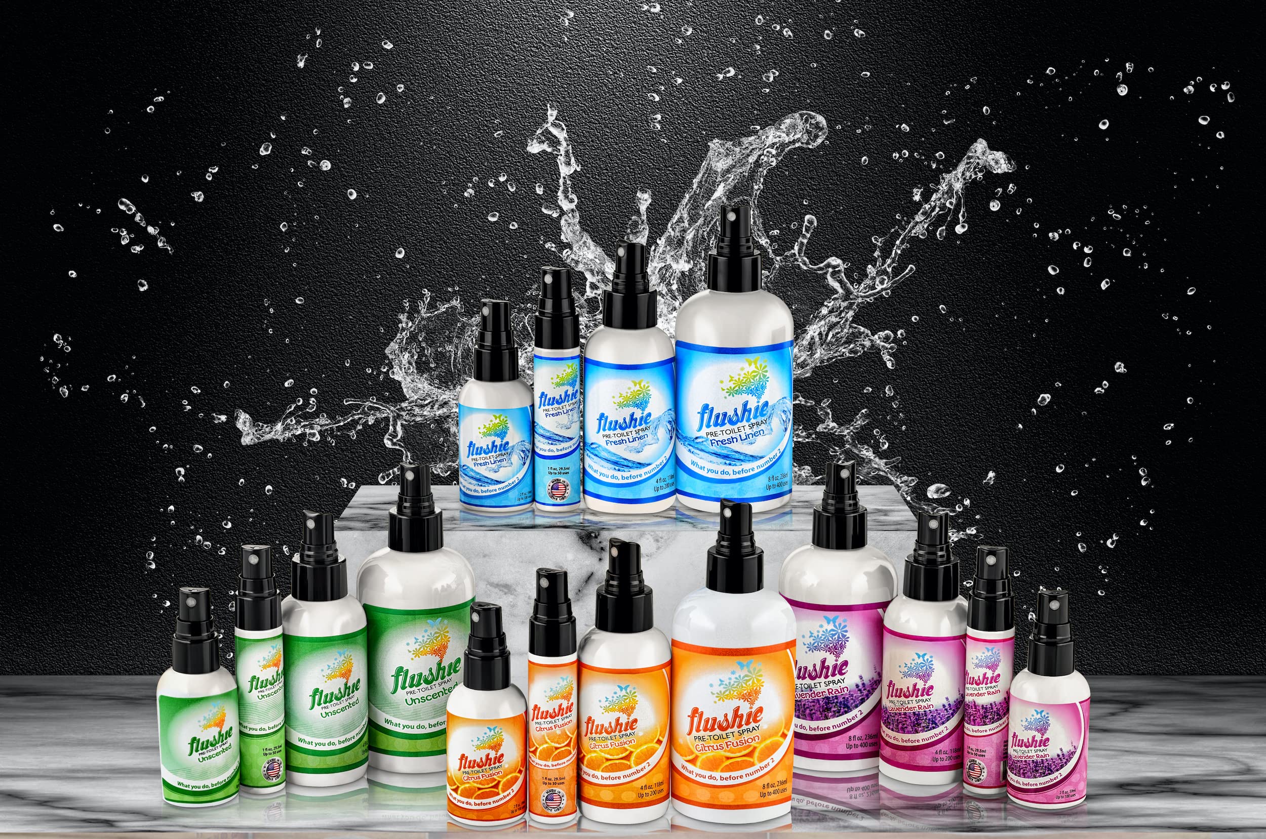 **Flushie Pre-Toilet Spray - Travel Size Toilet Deodorizer & Odor Eliminator (Linen Scent, 1oz 3-Pack) - Essential for Travel, Bathroom & On-the-Go Freshness**
