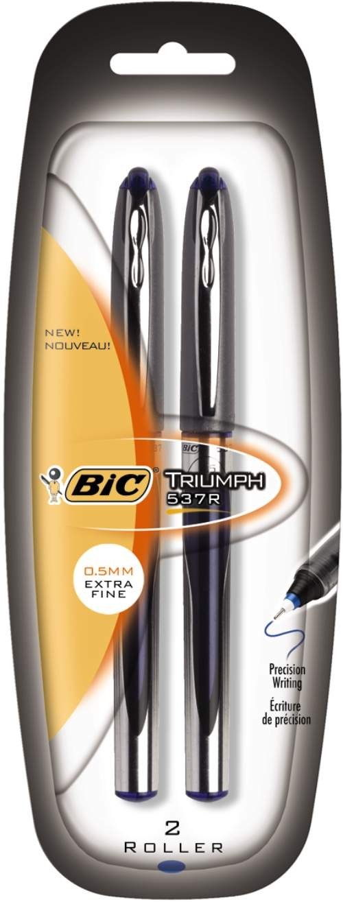 BIC Triumph 537 Needle Point Rollerball Pens - 0.5mm Extra Fine Point, Blue Ink, 12-Pack - Perfect for Office Work, Note Taking & Precise Writing