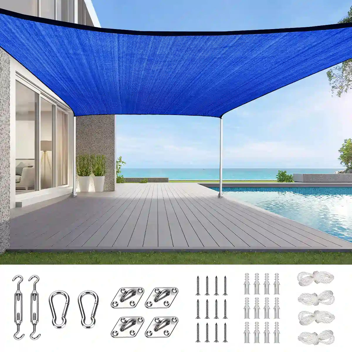 20' x 16' Rectangle Sun Shade Sail - UV Protection Outdoor Canopy for Patio, Garden, Pool & Backyard - Waterproof & Durable Shade Cloth for Sun Shelter